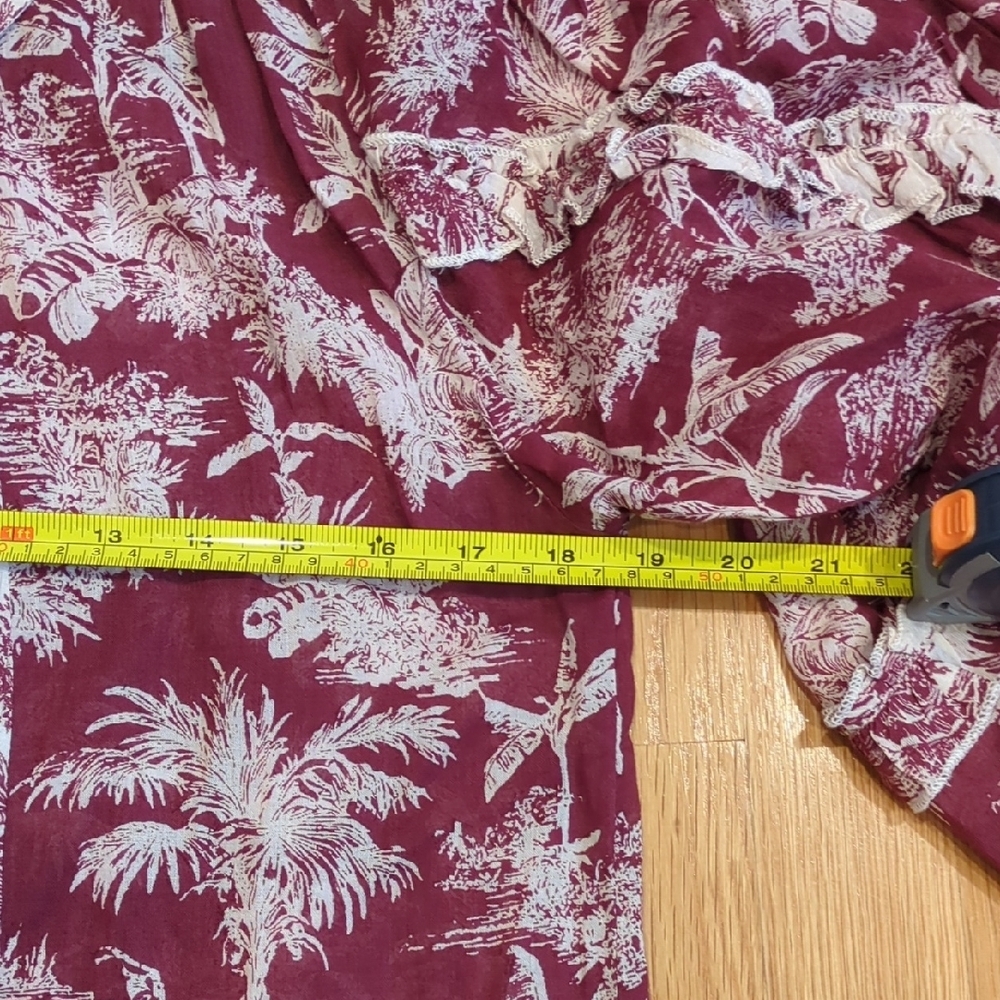 Miss June Cotton Boho Paris Toile Ruffle Sleeve Mini Dress Burgundy Red Boho NWT - Picture 11 of 12
